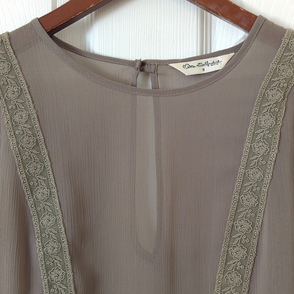 Miss Selfridge Dainty Sheer Chiffon Lace Trim Quarter Sleeve Blouse Taupe 8 - Picture 2 of 11